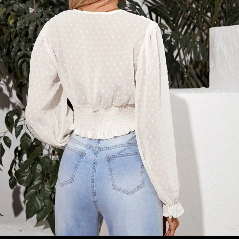 Boho gypsy Swiss dot shirred waist crop top - Picture 8 of 16